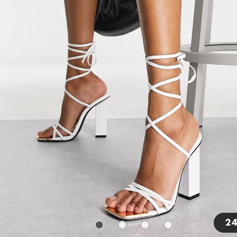 tie up block heel sandals in white